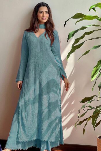 Chikankari Heritage Faux Georgette Top, Plazzo and Dupatta