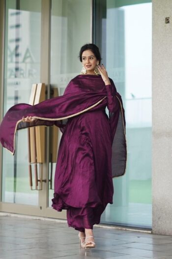 Royal Anarkali Elegance in Pure Chinon Silk with Detailed Dupatta