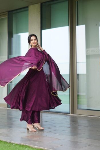 Royal Anarkali Elegance in Pure Chinon Silk with Detailed Dupatta