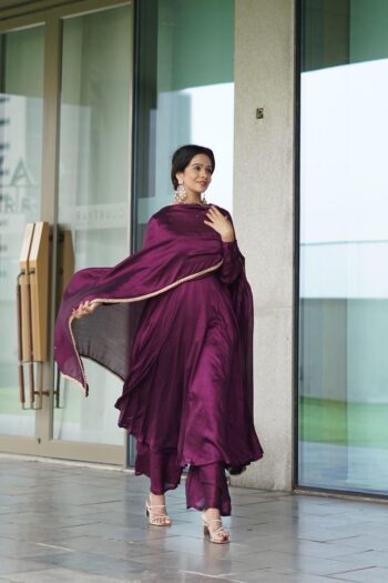 Royal Anarkali Elegance in Pure Chinon Silk with Detailed Dupatta