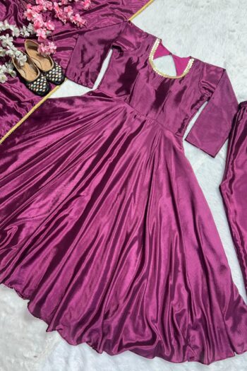 Royal Anarkali Elegance in Pure Chinon Silk with Detailed Dupatta