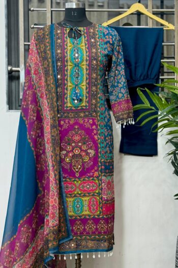 Glamour Glow Heavy Georgette Set with Digital Print & Mirror