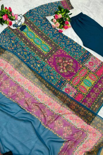 Glamour Glow Heavy Georgette Set with Digital Print & Mirror