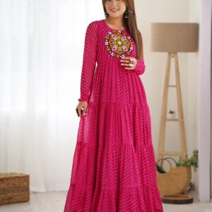 Festive Swirl Georgette Laheriya Anarkali with Gamthi Work