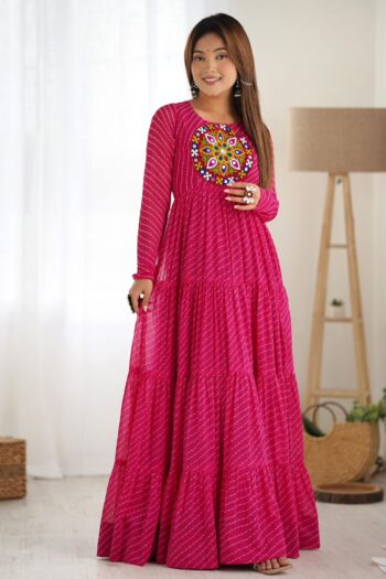 Festive Swirl Georgette Laheriya Anarkali with Gamthi Work