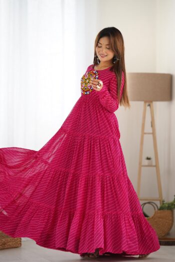 Festive Swirl Georgette Laheriya Anarkali with Gamthi Work