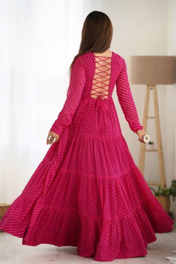 Festive Swirl Georgette Laheriya Anarkali with Gamthi Work