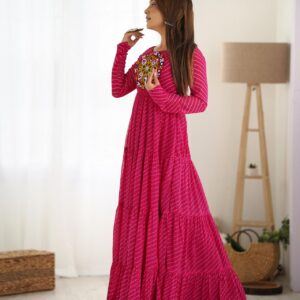 Festive Swirl Georgette Laheriya Anarkali with Gamthi Work