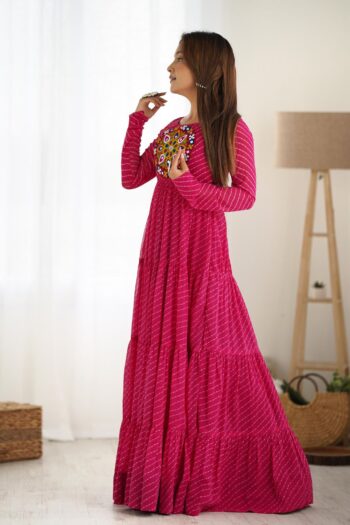 Festive Swirl Georgette Laheriya Anarkali with Gamthi Work