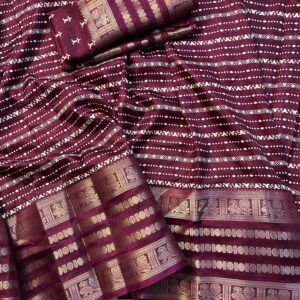 Charming Floral Dola Silk Saree with Checks Blouse & Border