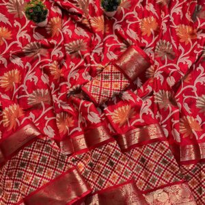 Pure Dola Silk Saree with Jacquard Border & Matching Blouse