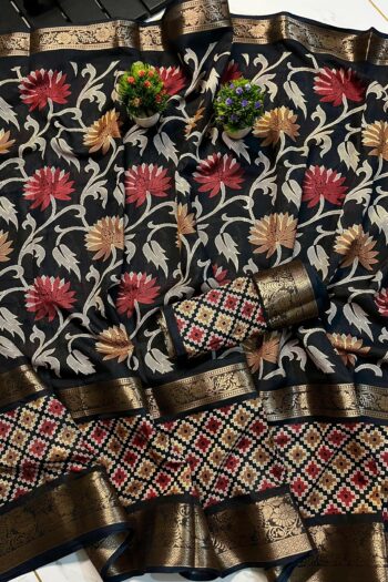 Pure Dola Silk Saree with Jacquard Border & Matching Blouse