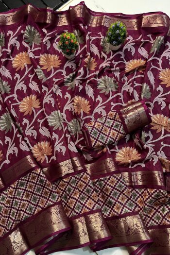 Pure Dola Silk Saree with Jacquard Border & Matching Blouse