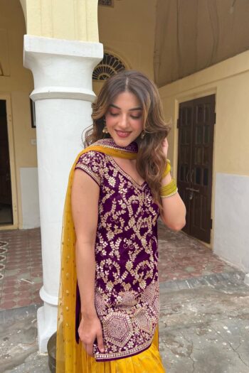 Stitched Silk Patiala Suit & Dupatta Ensemble with Sequins