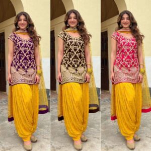 Stitched Silk Patiala Suit & Dupatta Ensemble with Sequins