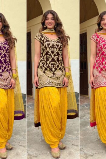 Stitched Silk Patiala Suit & Dupatta Ensemble with Sequins
