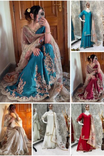 Heavy Embroidered Chinon Suit with Graceful Flair Gharara