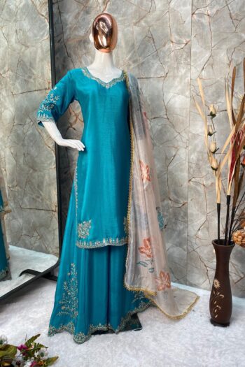 Heavy Embroidered Chinon Suit with Graceful Flair Gharara