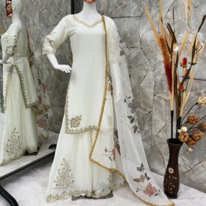 Heavy Embroidered Chinon Suit with Graceful Flair Gharara