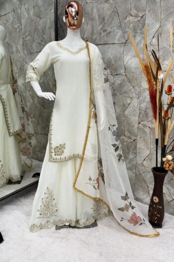 Heavy Embroidered Chinon Suit with Graceful Flair Gharara