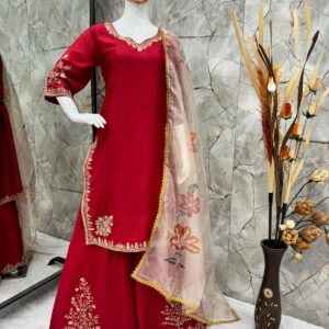 Heavy Embroidered Chinon Suit with Graceful Flair Gharara