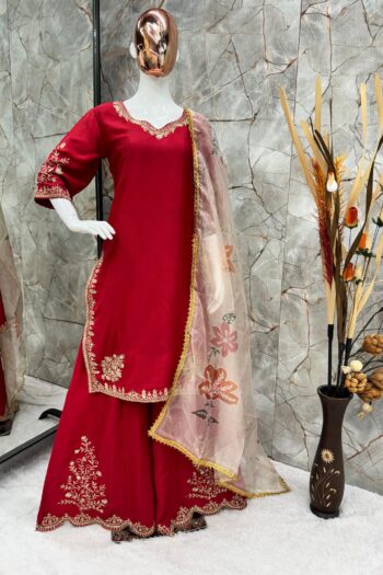 Heavy Embroidered Chinon Suit with Graceful Flair Gharara