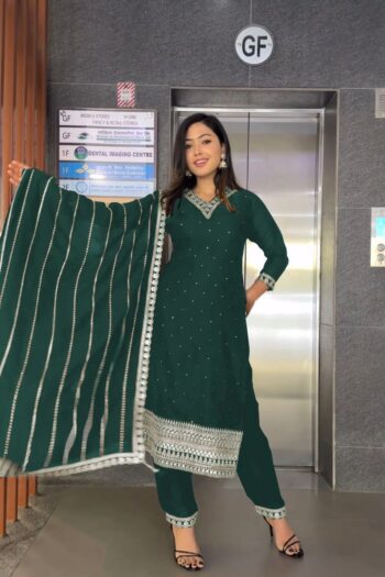 Long Kurti Set with Moti & Sequence Embroidery Work
