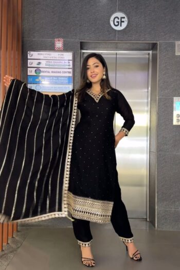 Long Kurti Set with Moti & Sequence Embroidery Work