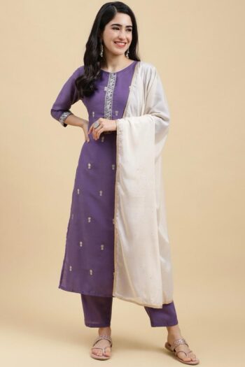 Regal Radiance Embroidered Suit Set with Chinon Dupatta