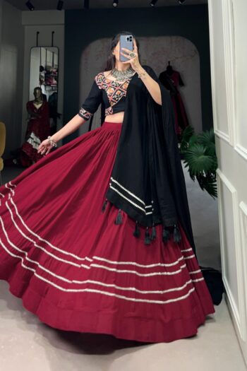 Plain Rayon Lehenga Choli with Gota Patti & Patola Print