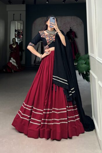 Plain Rayon Lehenga Choli with Gota Patti & Patola Print
