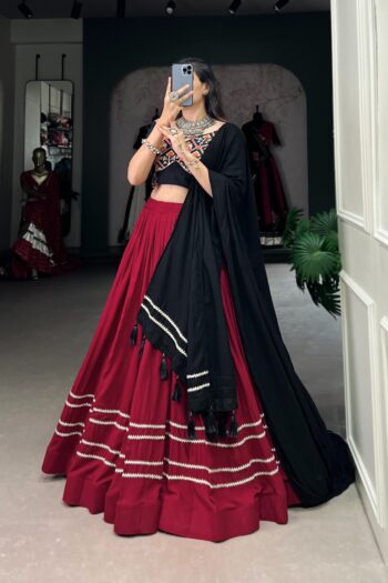 Plain Rayon Lehenga Choli with Gota Patti & Patola Print
