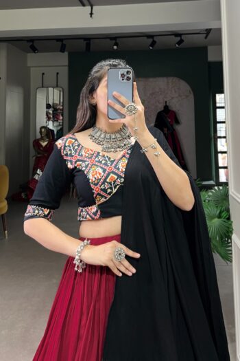 Plain Rayon Lehenga Choli with Gota Patti & Patola Print