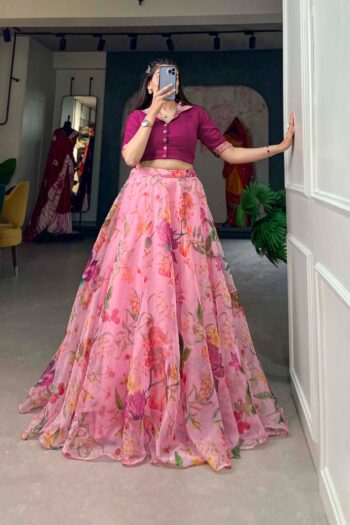 Graceful Petal Organza Lehenga Set with Floral Print Flair