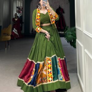 Festive Finesse Mahendi Green Rayon Lehenga Choli with Koti