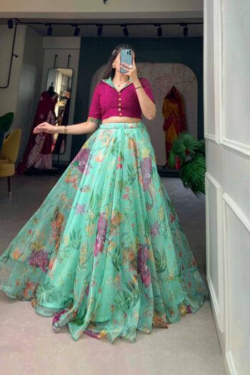 Graceful Petal Organza Lehenga Set with Floral Print Flair