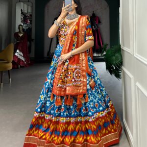 Regal Patola Printed Navratri  Silk Lehenga with Foil & Lace