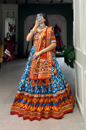 Regal Patola Printed Navratri  Silk Lehenga with Foil & Lace