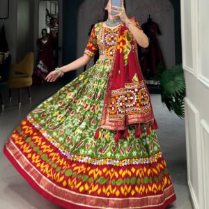 Regal Patola Printed Navratri  Silk Lehenga with Foil & Lace