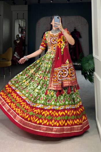 Regal Patola Printed Navratri  Silk Lehenga with Foil & Lace