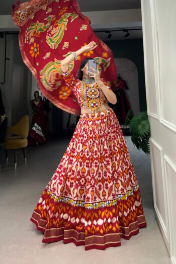 Regal Patola Printed Navratri  Silk Lehenga with Foil & Lace