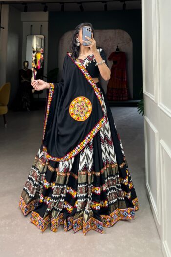 Navratri Rayon & Silk Chaniya Choli with Mirror & Cowrie