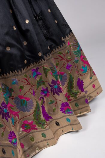 Royal Black Jacquard Silk Lehenga Choli with Zari Tassels
