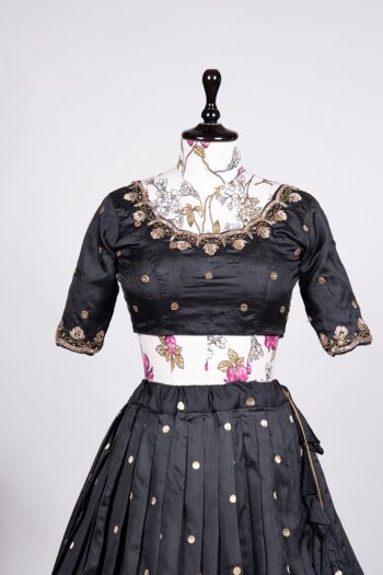 Royal Black Jacquard Silk Lehenga Choli with Zari Tassels