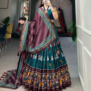 Floral Majesty Patola Print Lehenga in Luxurious Tussar Silk