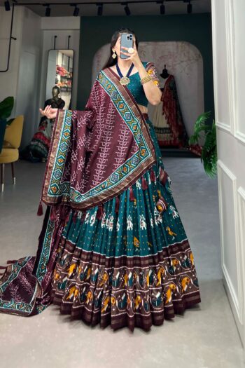Floral Majesty Patola Print Lehenga in Luxurious Tussar Silk