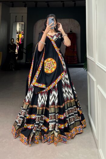 Navratri Rayon & Silk Chaniya Choli with Mirror & Cowrie