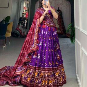 Floral Majesty Patola Print Lehenga in Luxurious Tussar Silk