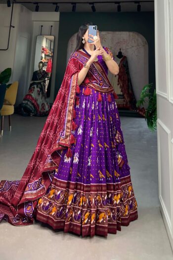 Floral Majesty Patola Print Lehenga in Luxurious Tussar Silk
