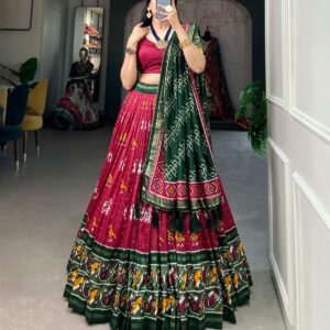 Floral Majesty Patola Print Lehenga in Luxurious Tussar Silk